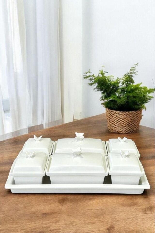 6'lı Kelebekli Porselen Kahvaltılık Set 1-1-289