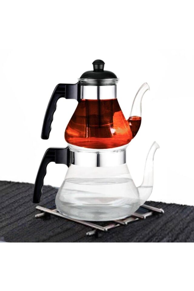 Çaydanlık Ateşe Isıya Dayanıklı Cam Çaydanlık Takımı Süzgeçli 2.4 Litre